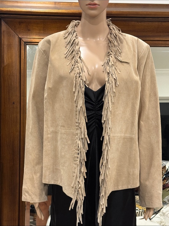 Dialogue Jackets & Blazers - Vintage Y2K Dialogue Fringe Trim Suede Jacket Size Medium